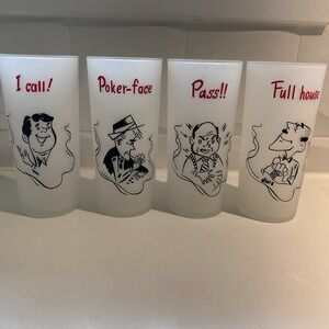 VTG Set 4 Mid Century Federal Glass Gay Fad Highball Tumbler Gameroom Poker Bar
